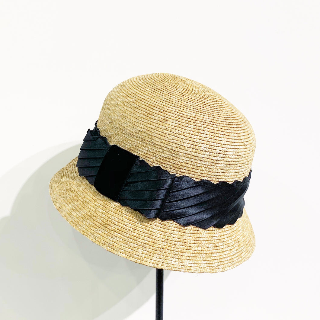 Satin pleated ribbon cloche