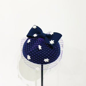 White flower & purple veil mini beret