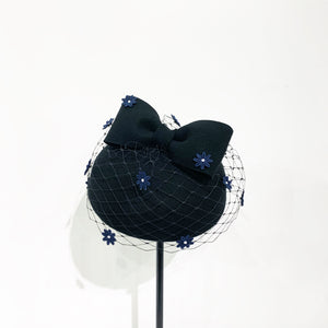 Navy flower & black veil button base